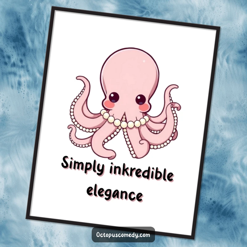 Funny Free Printable Wall Art: An elegant octopus draped in a string of pearls looks sophisticated.