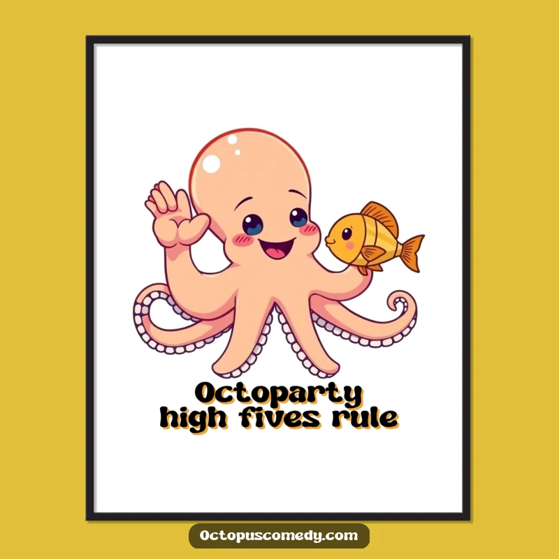 Free Printable Wall Art: Funny Octopus High-Five Downloadable Decor for Smiles