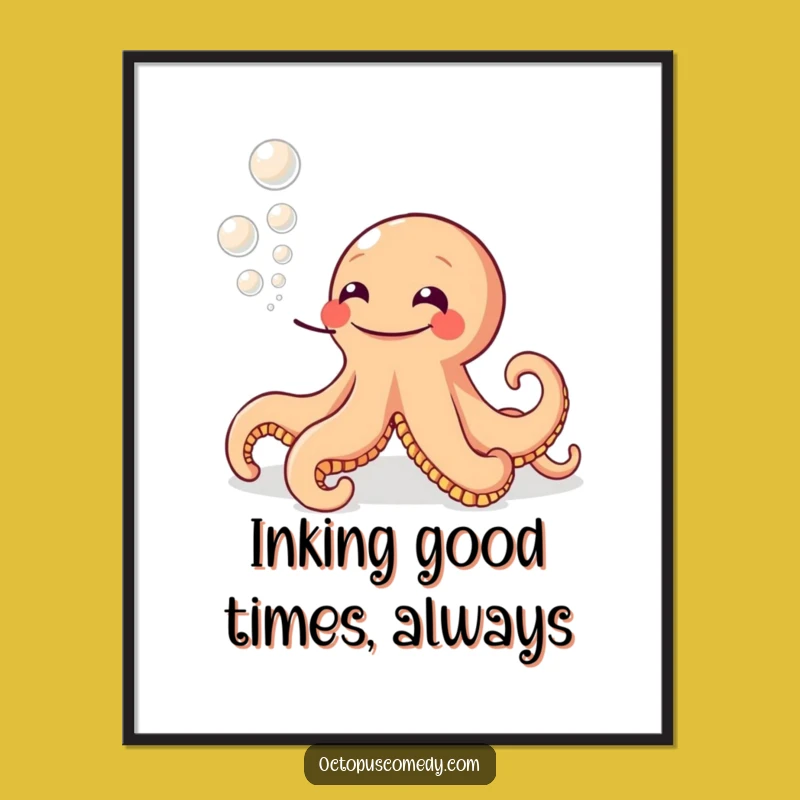 Free Printable Wall Art: Grinning Octopus Ink Bubbles, Hilarious Ocean Downloadable Decor!