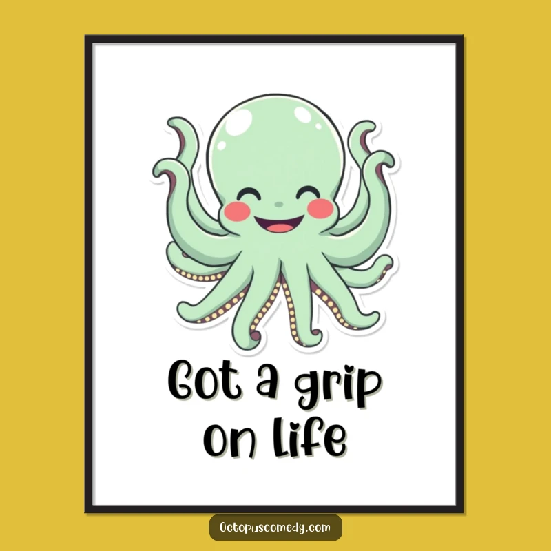 Free Printable Wall Art: Happy Octopus Waving Eight Arms, Funny Downloadable Decor