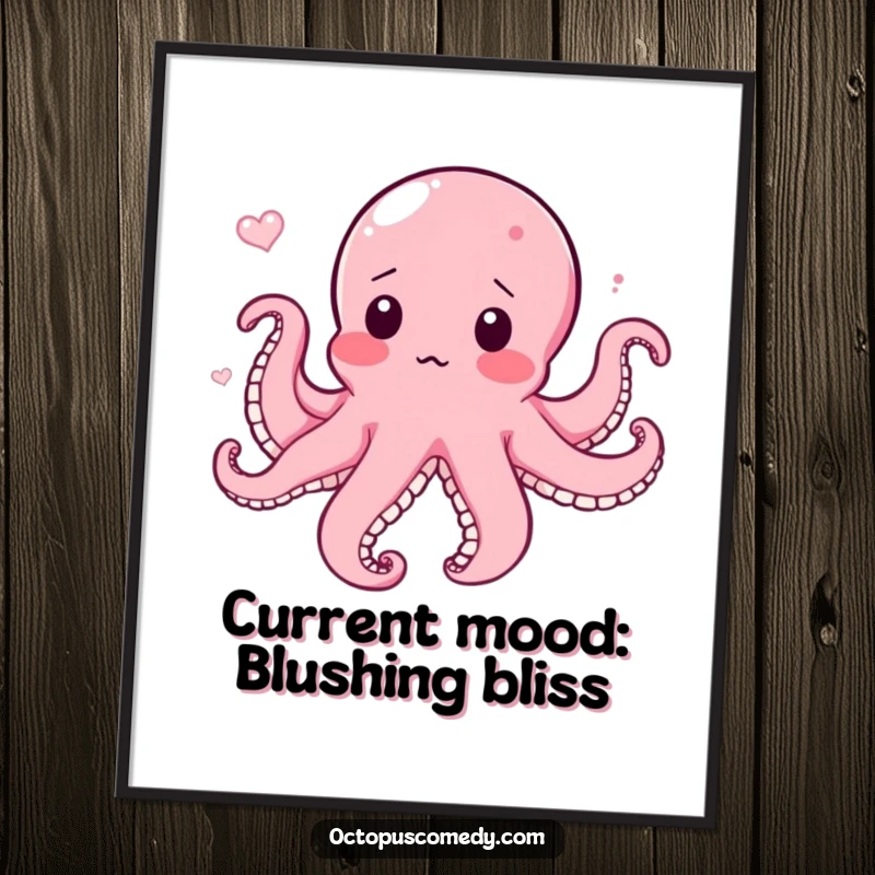 Funny Free Printable Wall Art: An octopus blushing with surprise while caught in a gentle water current.
