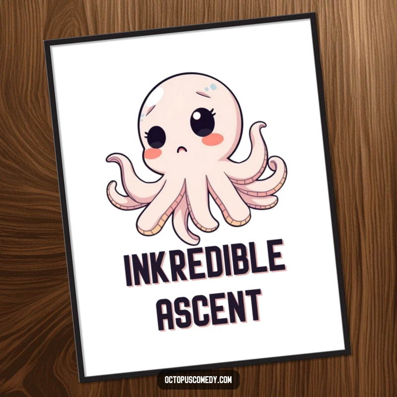 Funny Free Printable Wall Art: An octopus with a comically surprised blink floats upwards.
