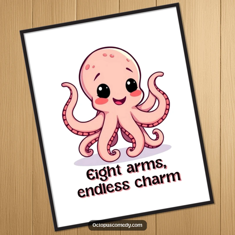 Funny Free Printable Wall Art: A happy cartoon octopus is captured mid-dance, its tentacles expressing pure, unadulterated joy and silliness.