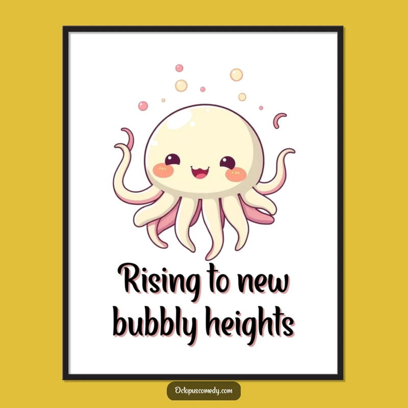 Funny Free Printable Wall Art: Bubbly Creature's Happy Ascent - Whimsical Downloadable Art