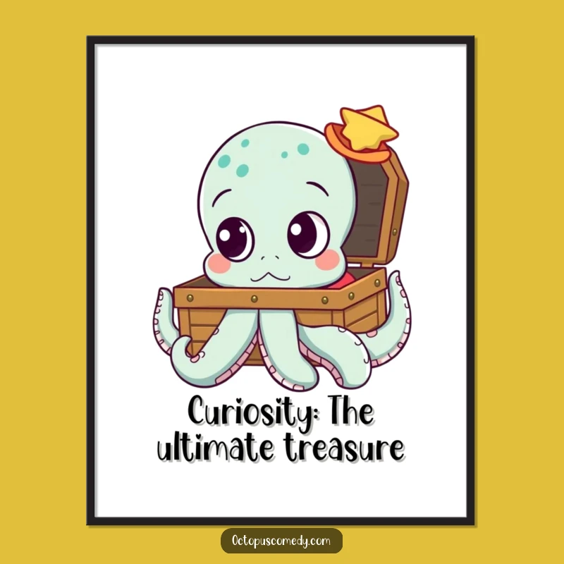 Funny Free Printable Wall Art: Curious Octopus, Treasure Chest, Whimsical Decor