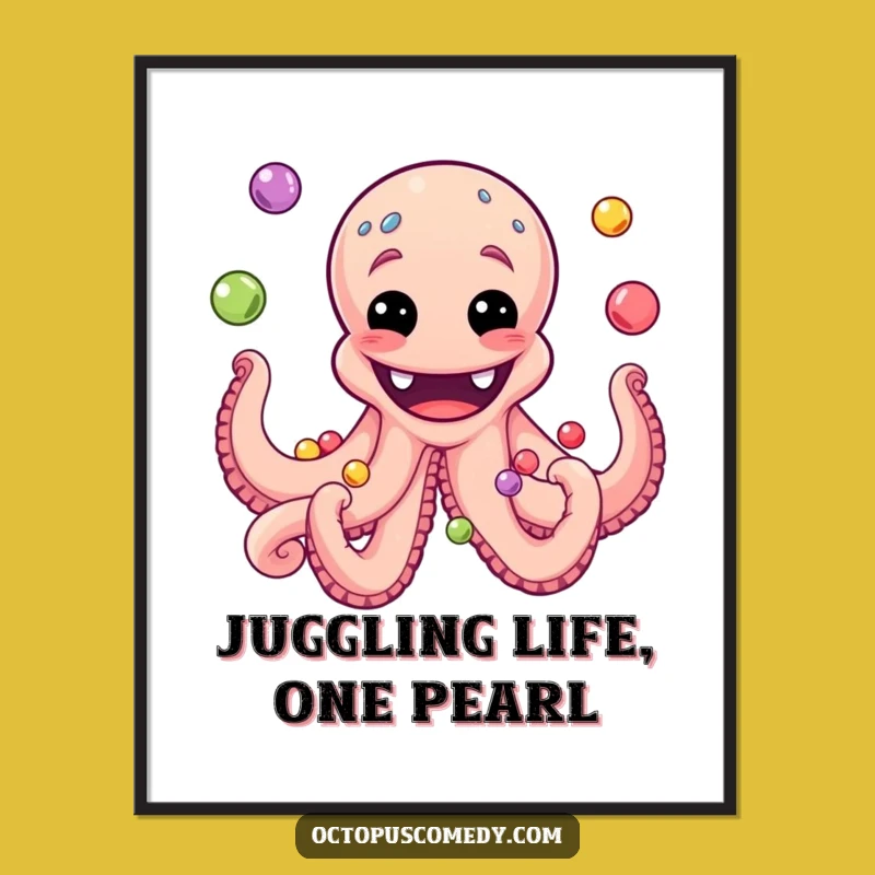 Funny Free Printable Wall Art: Octopus Juggling Pearls, Whimsical Downloadable Decor