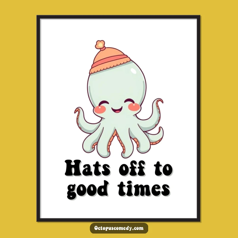 Free Printable Wall Art: Giggling Octopus Tiny Hat, Funny Downloadable Decor