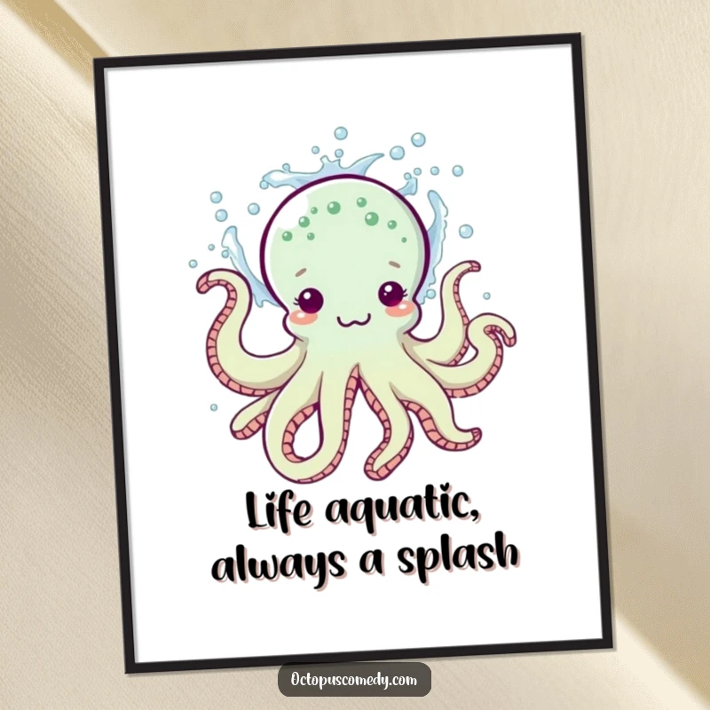 Funny Free Printable Wall Art: An energetic octopus comically splashing water, adding a playful vibe.