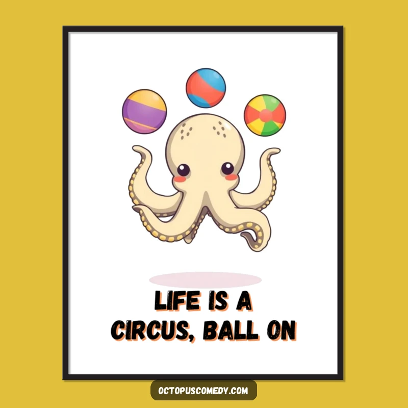 Free Printable Wall Art: Juggling Octopus, Colorful Balls, Funny Downloadable Decor