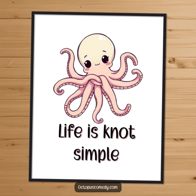 Funny Free Printable Wall Art: Octopus hilariously tied in knots with its own arms, downloadable quirky decor.