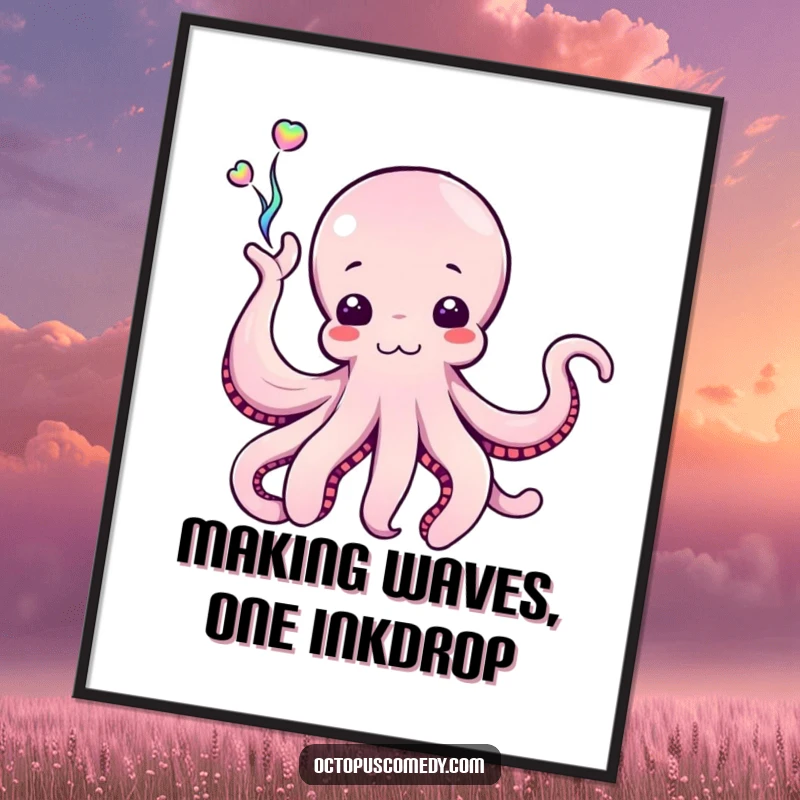 Funny Free Printable Wall Art: An octopus artistically waving a spectacular stream of iridescent ink in a dynamic splash.