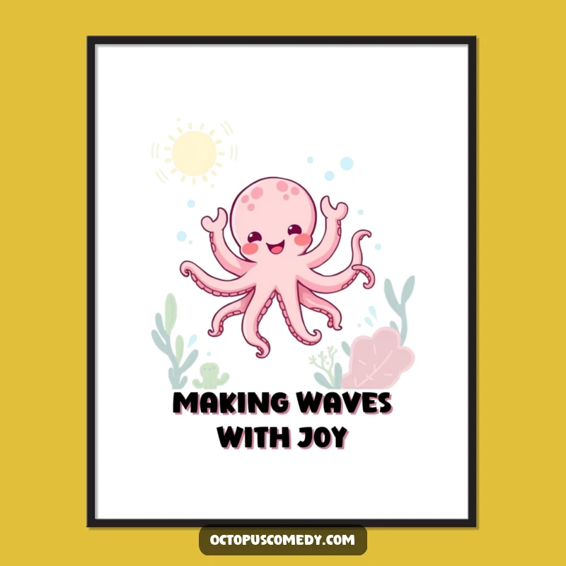 Free Printable Wall Art: Joyful Dancing Kawaii Octopus - Downloadable Ocean Art