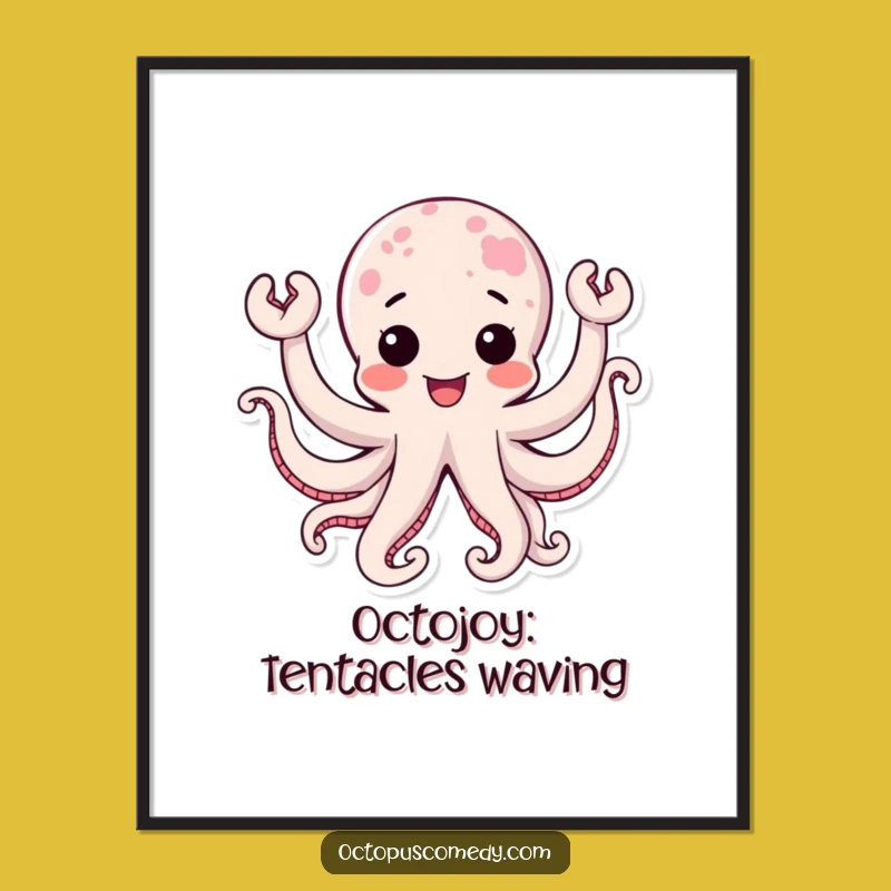 Funny Free Printable Wall Art: Joyful Kawaii Octopus Spreading Smiles - Downloadable Decor