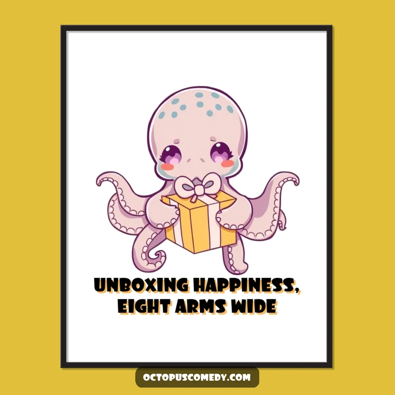 Funny Free Printable Wall Art: Octopus Unwrapping Gift - Quirky Decor!