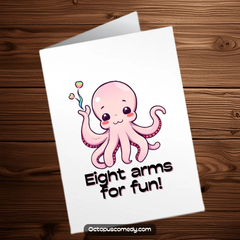 Funny Free Printable Birthday Card: An octopus enthusiastically waving a vibrant stream of iridescent ink in celebration.