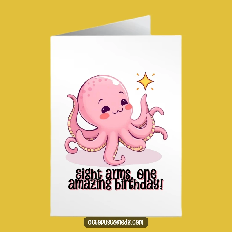 Free Printable Birthday Card: Funny Octopus Chasing Sparkle - Downloadable Gift!