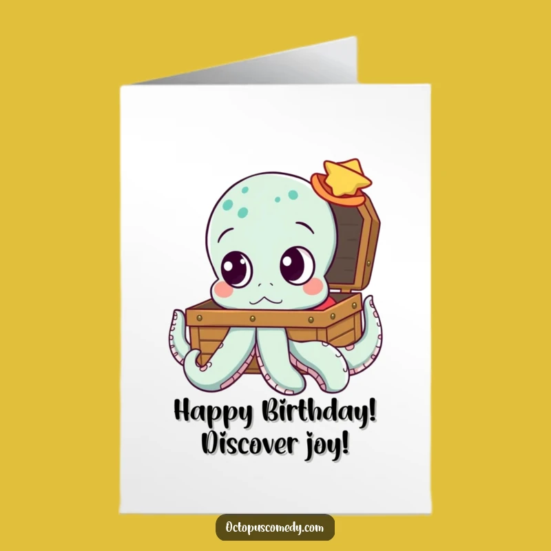 Free Printable Birthday Card: Curious Octopus Finds Treasure, Fun Downloadable Gift