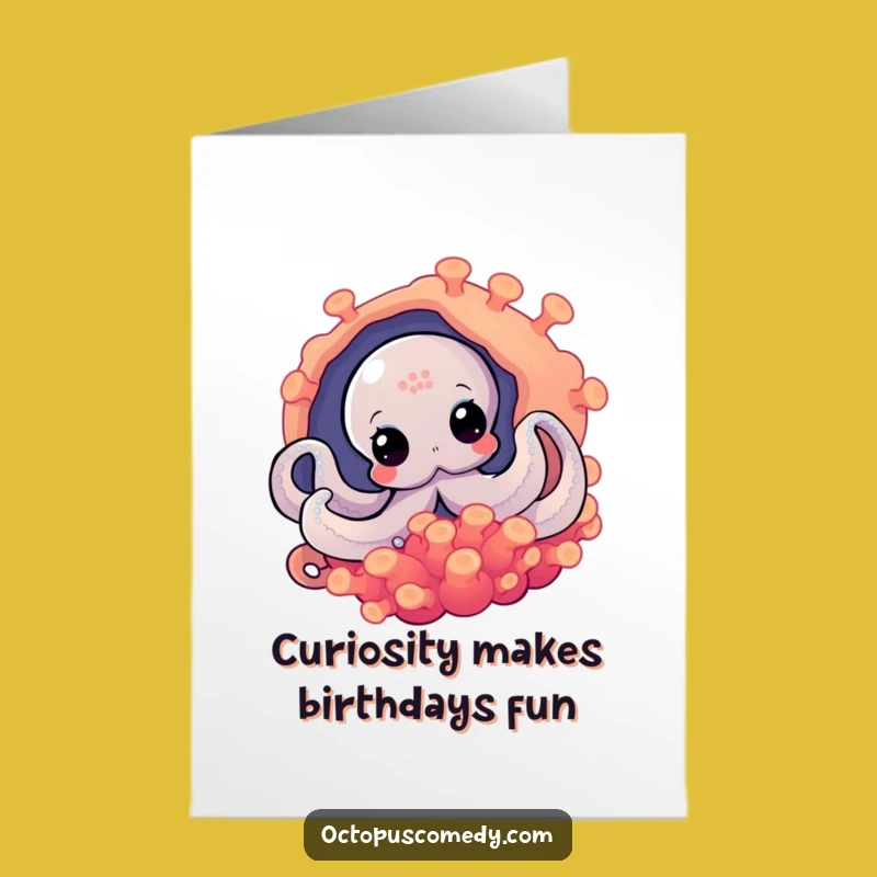 Free Printable Birthday Card: Curious Octopus Peek-a-boo Downloadable for Fun