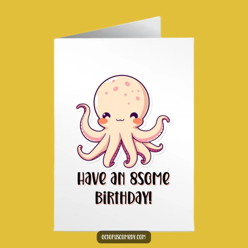 Free Printable Birthday Card: Kawaii Octopus Tentacle Waves, Cute Downloadable Gift