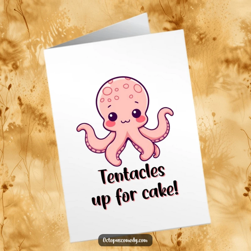 Funny Free Printable Birthday Card: Kawaii octopus with tentacles forming playful shapes, wishing a happy birthday.