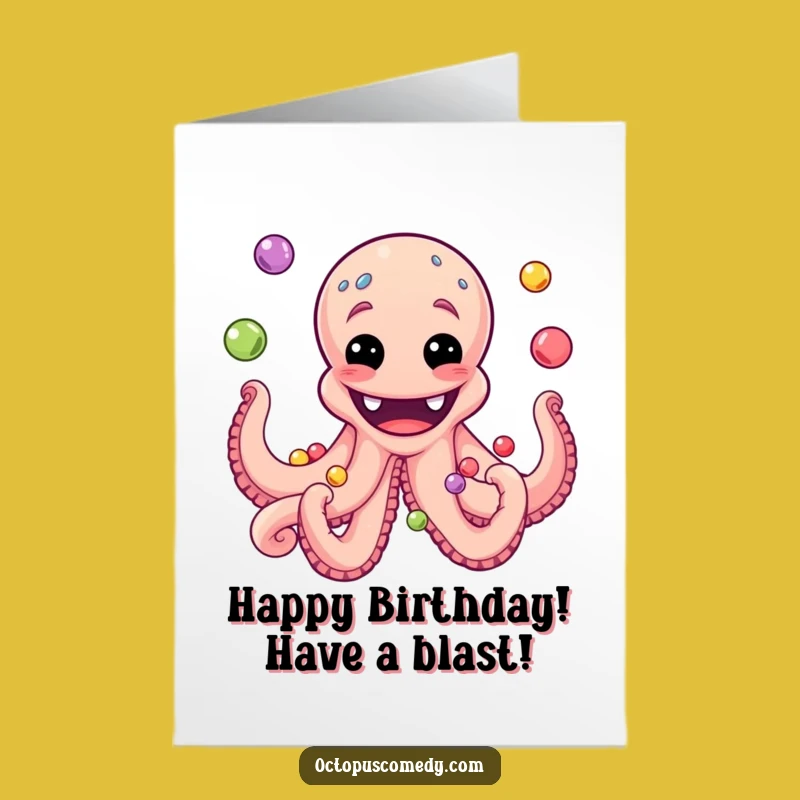 Free Printable Birthday Card: Grinning Octopus Juggling Pearls, Fun Downloadable Gift