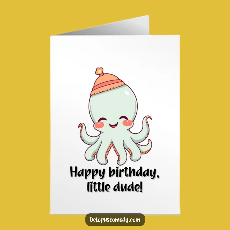 Free Printable Birthday Card: Giggling Octopus Tiny Hat, Funny Downloadable Gift