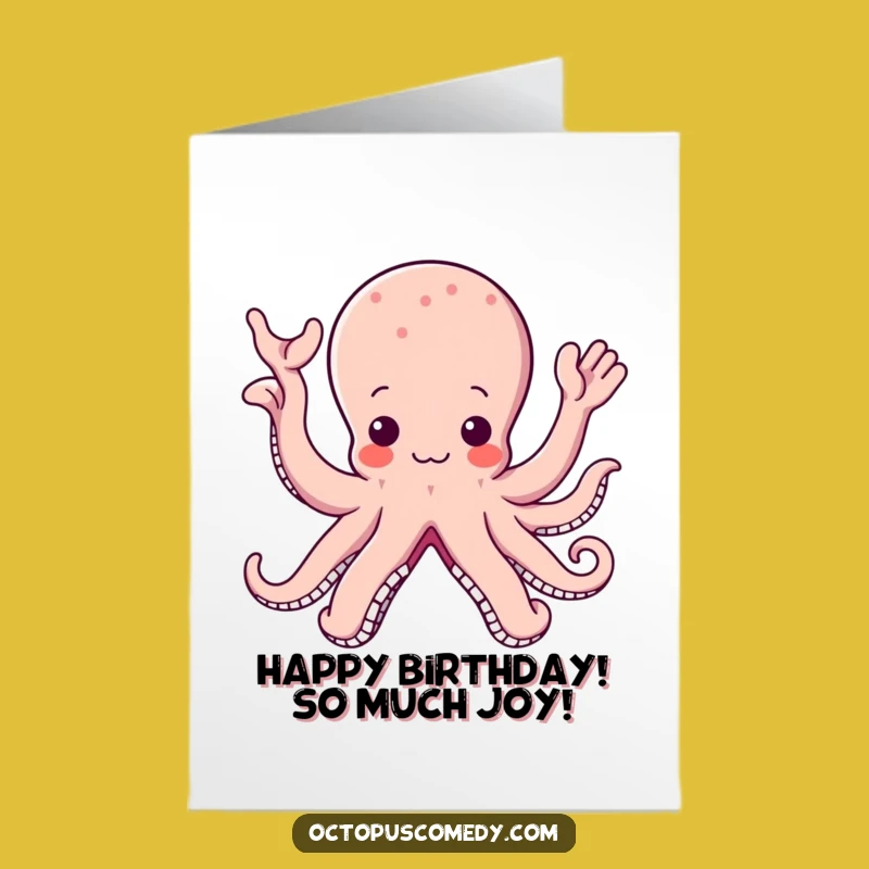 Free Printable Birthday Card: Cute Kawaii Octopus Waving Hello, Cheerful Downloadable Gift