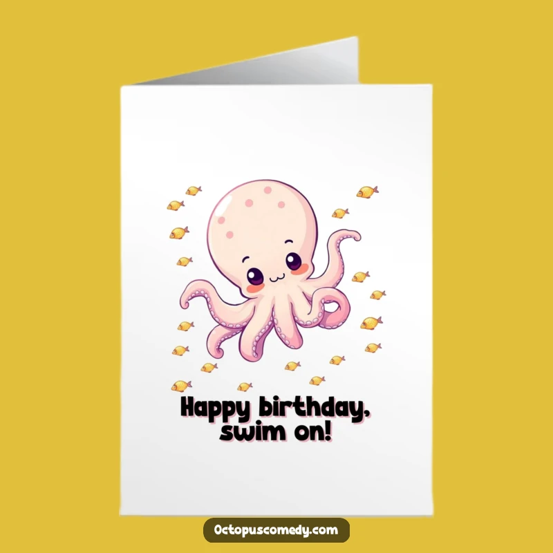 Funny Free Printable Birthday Card: Happy Octopus & Fish, Joyful Downloadable Gift
