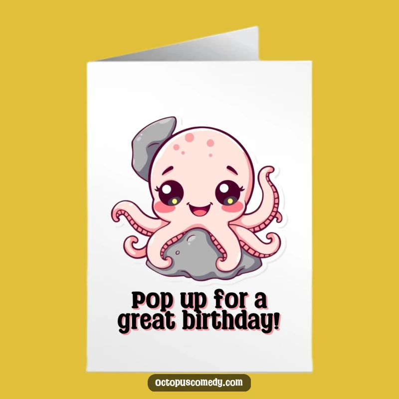 Free Printable Birthday Card: Happy Octopus Peeking, Funny Downloadable Surprise