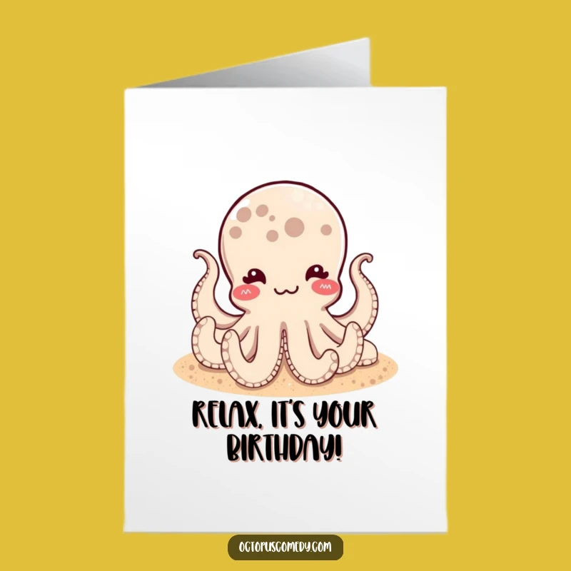 Free Printable Birthday Card: Satisfied Octopus Relaxed, Hilarious Sand Nap Downloadable Greeting!