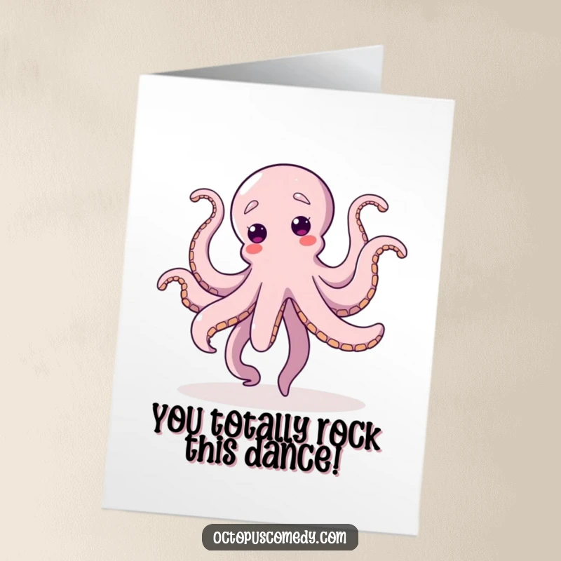 Funny Free Printable Congratulations Card: An octopus dancing with glee, tentacles flailing joyfully. A fun downloadable for success.