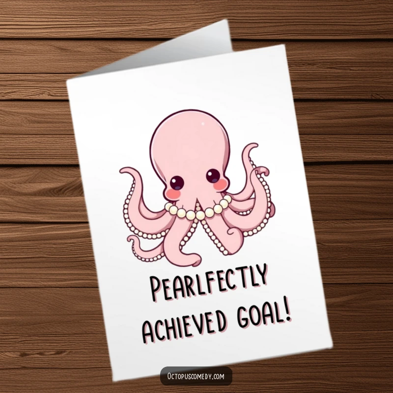 Free Printable Congratulations Card: An elegant octopus wearing pearls celebrates a glamorous success.