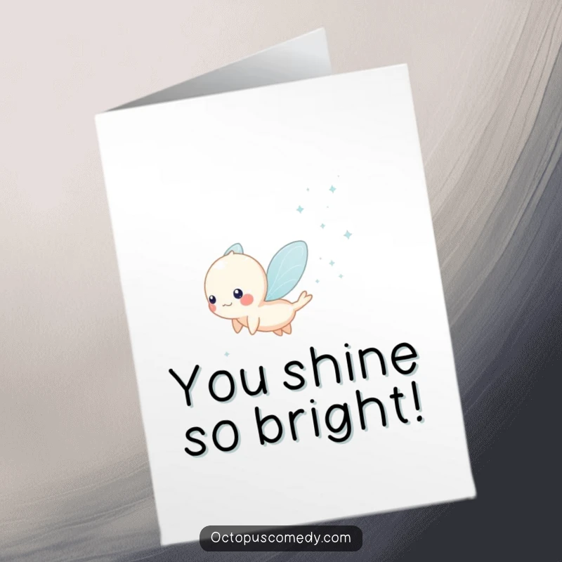Funny Free Printable Congratulations Card: a small, ethereal creature leaves a trail of sparkling water droplets, celebrating success.