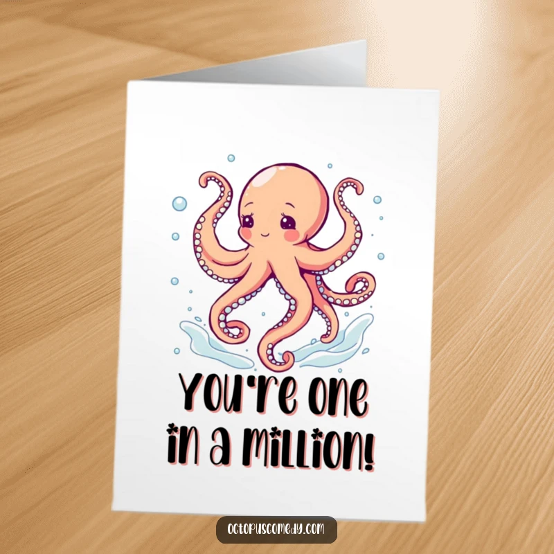 Funny Free Printable Congratulations Card: An ecstatic octopus grooves with swirling tentacles in a sea of bubbles and currents.
