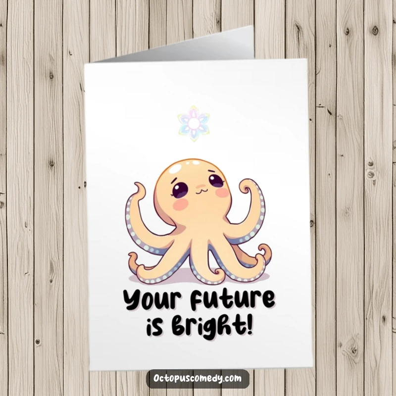 Funny Free Printable Congrats Card: An octopus looks up in awe at a vividly glowing bioluminescent underwater bloom.
