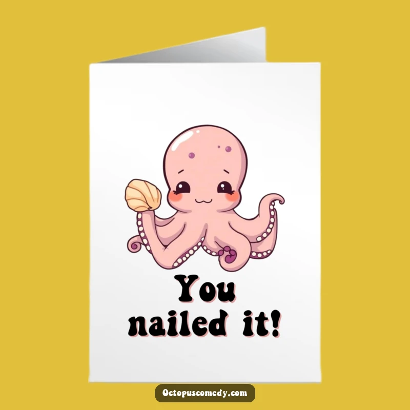 Free Printable Congrats Card: Shy Octopus & Seashell, Sweet Downloadable Gift