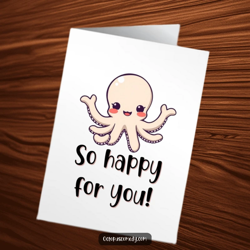 Free Printable Congratulations Card with a friendly kawaii octopus reaching out all its arms in a warm, welcoming gesture.