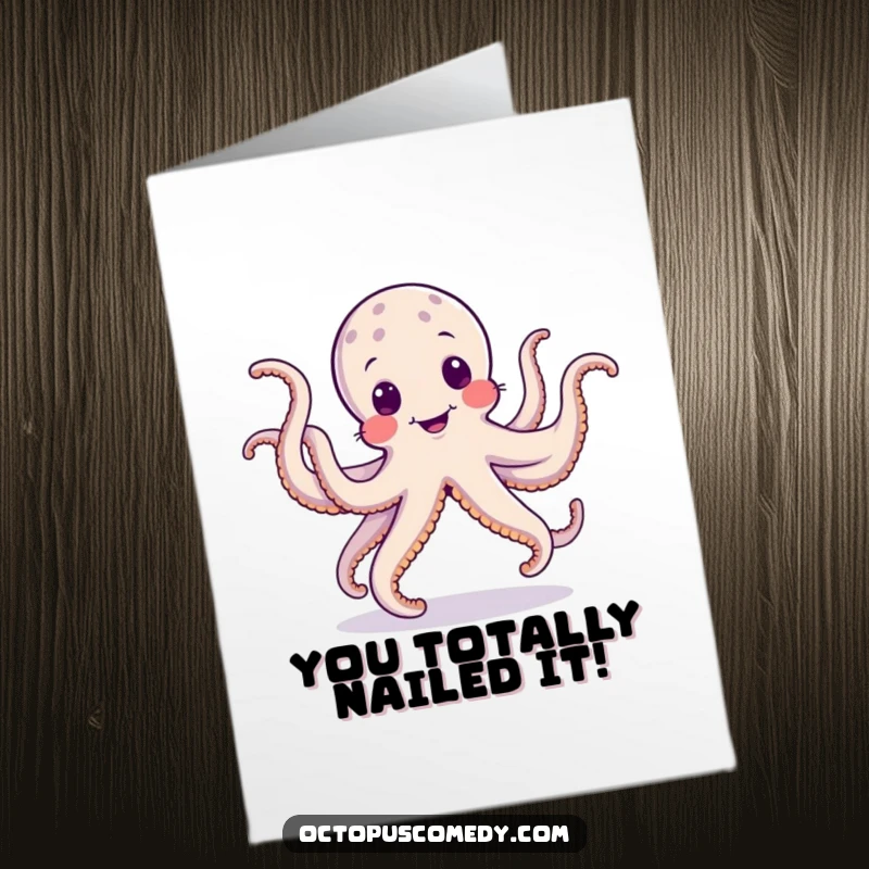 Funny Free Printable Octopus Congratulations Card: A joyful octopus performing a silly, wobbly dance to celebrate good news.