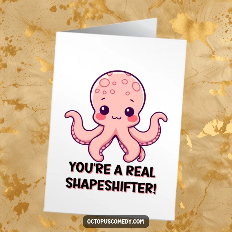 Funny Free Printable Congratulations Card: Kawaii octopus with tentacles forming playful shapes for a celebratory message.