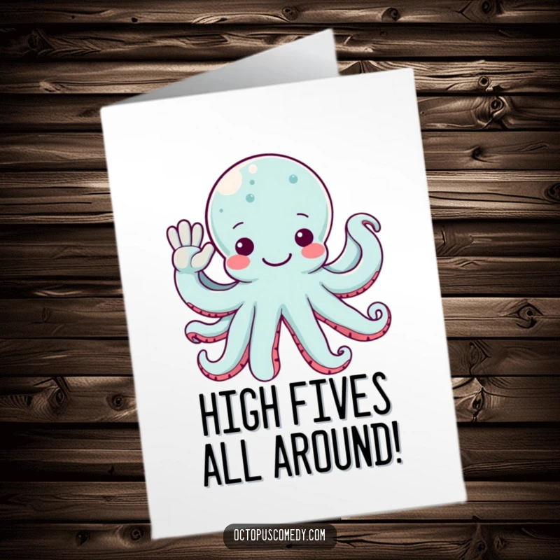 Funny Free Printable Congratulations Card: Octopus giving a friendly wave with multiple arms, a versatile congrats.