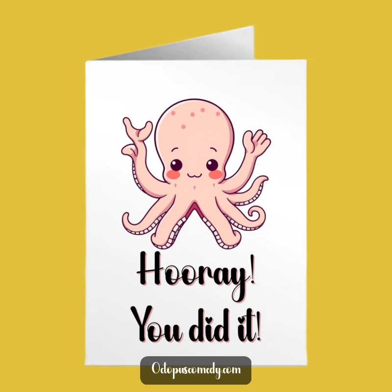 Free Printable Congrats Card: Happy Kawaii Octopus Waves, Cheerful Downloadable Gift