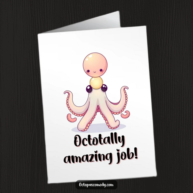 Funny Free Printable Congrats Card: An octopus expertly balances many small, luminous orbs.