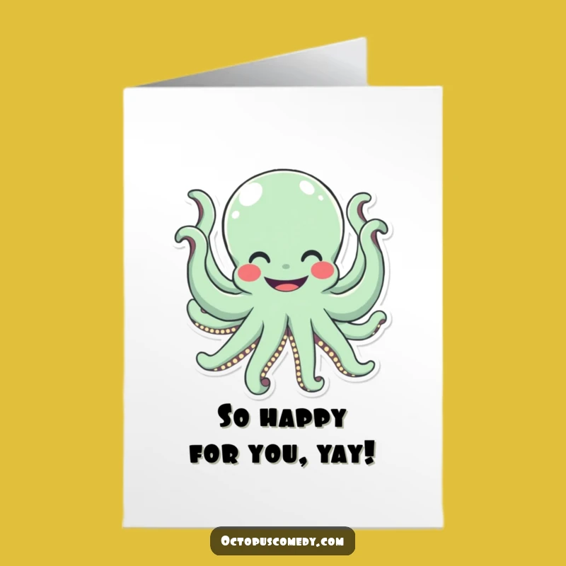 Free Printable Congrats Card: Happy Octopus Waving, Eight Arms, Funny Downloadable