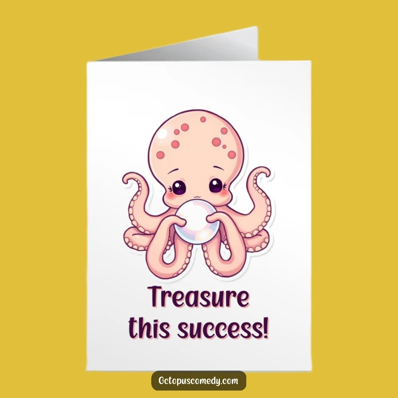 Free Printable Congrats Card: Octopus Holds a Pearl for Your Success