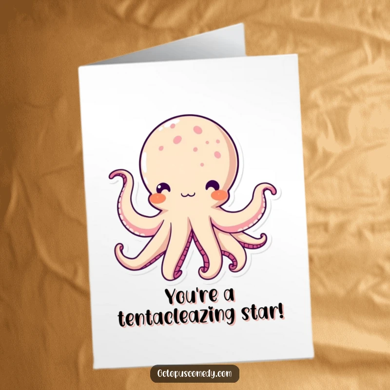 Cute Free Printable Congrats Card: a kawaii octopus waving its tentacles joyfully for a celebration, perfect for congratulations.