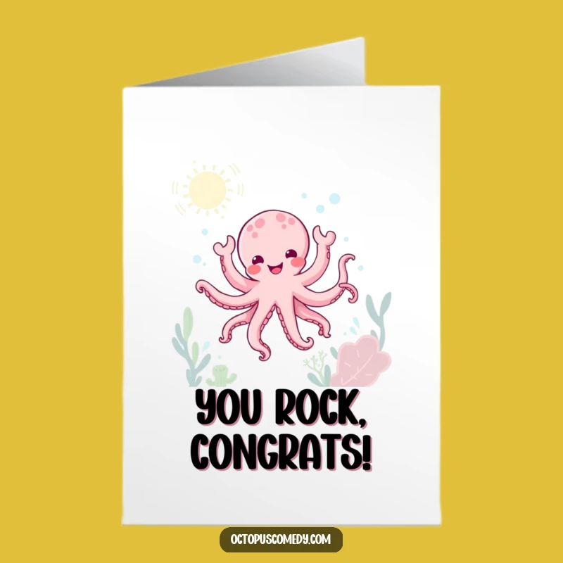 Free Printable Congrats Card: Joyful Kawaii Octopus Dance - Print at Home