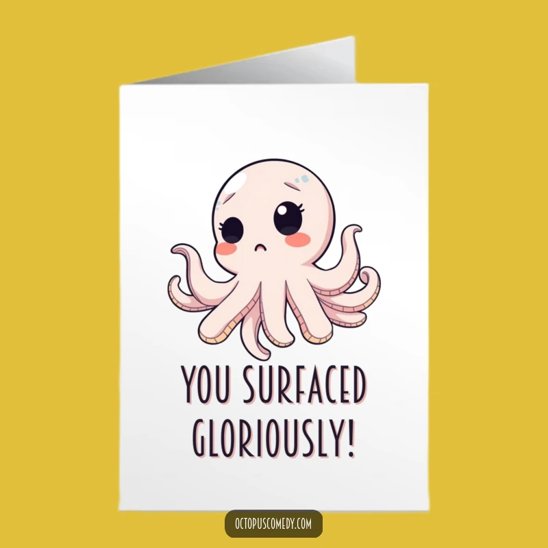 Free Printable Congrats Card: Surprised Octopus Celebrates Your Big Win