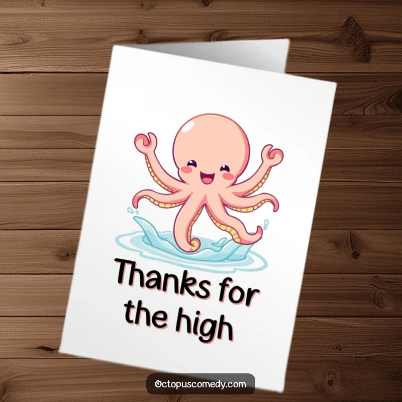 Funny Free Printable Thank You Card: A gleeful octopus leaps out of the water, sending a splashy, exuberant thank you.