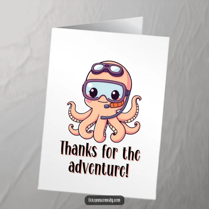 Funny Free Printable Thank You Card: A kawaii octopus in a snorkel gives a grateful nod.