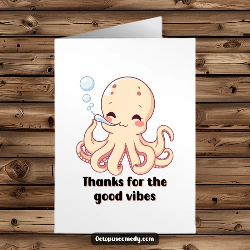 Funny Free Printable Thank You Card: Octopus blowing fun bubbles from its siphon, a cheerful downloadable thank you.